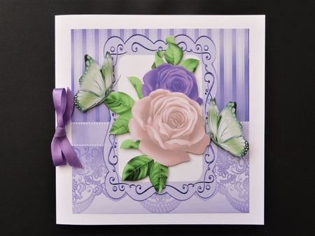 4 pretty coloured roses with butterflies cards 8x8 mini kit by Valerie Spowart