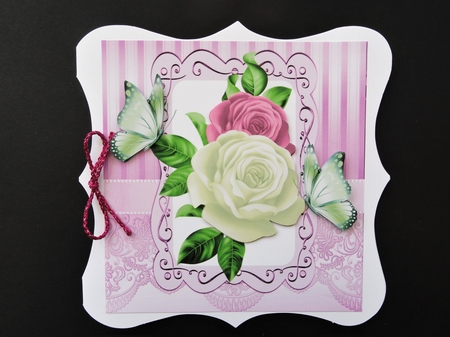 4 pretty coloured roses with butterflies cards 8x8 mini kit by Valerie Spowart