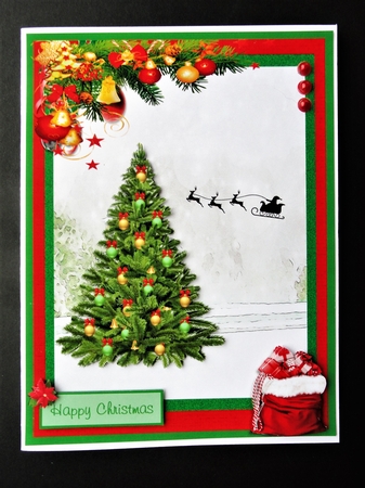 Merry Christmas greeting card with tree and Santa by Valerie Spowart