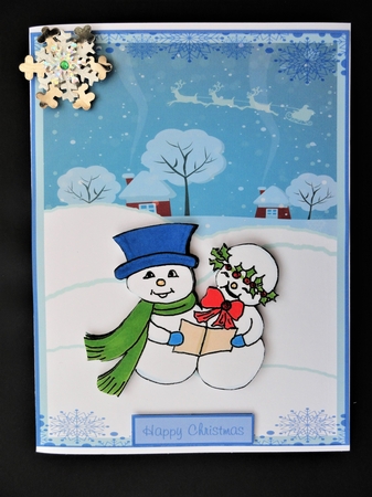 Christmas Snowman greeting card by Valerie Spowart