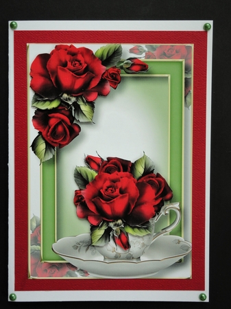 Teacup, Saucer & Flowers - Red Roses A5 by Valerie Spowart