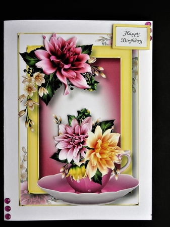 Teacup, Saucer & Flowers - Dahlias A5 by Valerie Spowart
