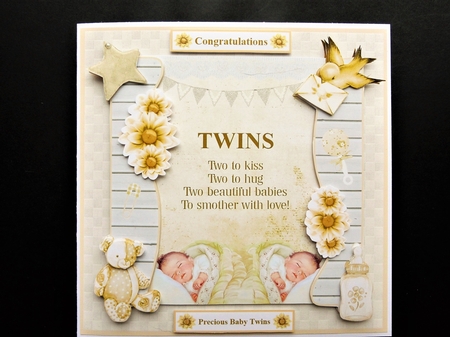 New Baby Twins Card Mini Kit & Decoupage by Valerie Spowart