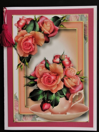 Teacup, Saucer & Flowers - Persian Roses A5 by Valerie Spowart