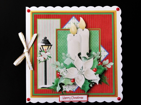 Candles,poinsettia and holly by Valerie Spowart