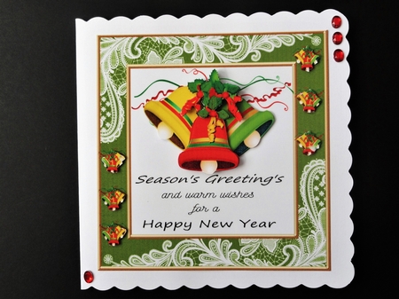 Christmas bells dark green frame by Valerie Spowart
