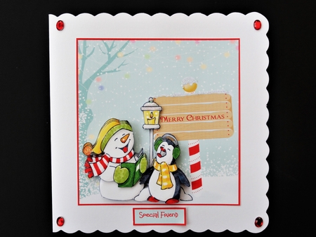 snowman and penguin carol singers by Valerie Spowart