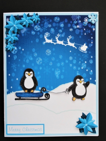 Christmas greetings card with Penguins by Valerie Spowart