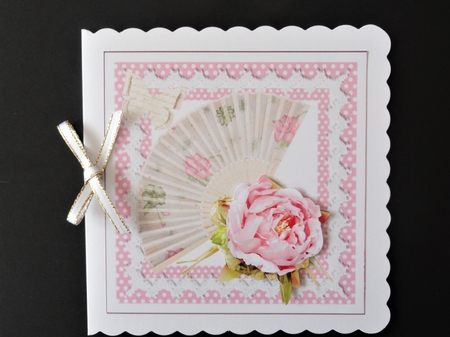 Fan with pretty pink roses and paper butterflies 7x7 by Valerie Spowart