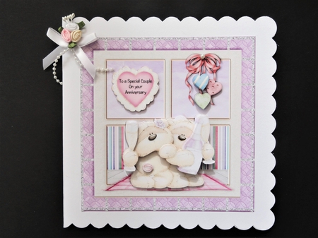 300dpi,  6x6ins Topper & Decoupage, Two Bears - Wedding Anniversary by Valerie Spowart