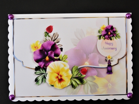 Sorbet Pansies Scalloped Edge Faux Envelope Card Anniversary by Valerie Spowart