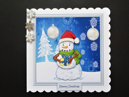 Snowman has a gift by Valerie Spowart