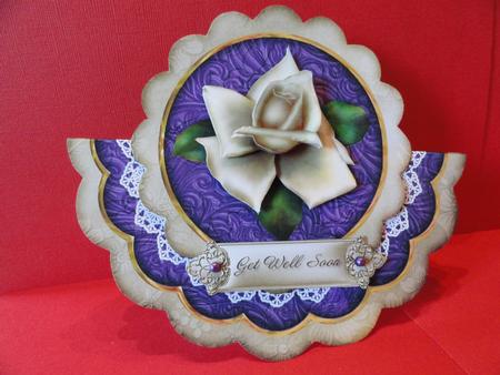 Cream Purple Rose Get Well Soon - Scallop Edge Wobble Card by Valerie Spowart