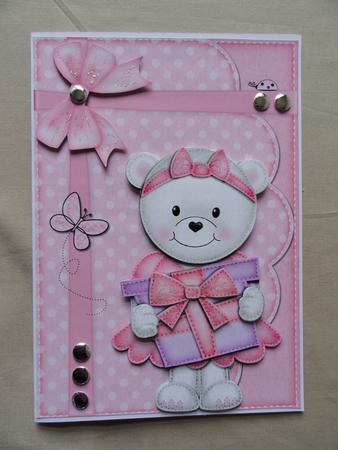 A5 Teddy Tess's Present Quick Card N 3D Decoupage by Valerie Spowart