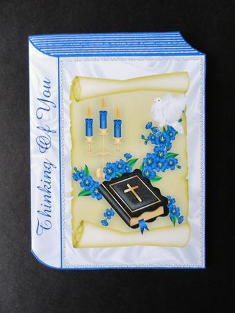 Thinking of You, Blue Flowers and Bible Folded Book by Valerie Spowart