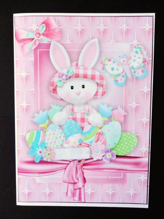 Cute Easter Bunny with Bonnet on with Lots of Easter Eggs A4 by Valerie Spowart