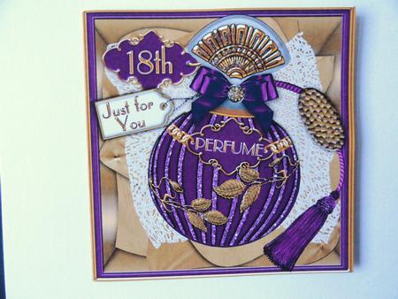 Amethyst Perfume 18th Birthday 5in Cut and Fold Card by Valerie Spowart