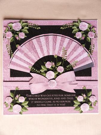 Fan and Rose Greeting Card Front by Valerie Spowart