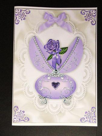 Purple Rose in Porcelain Egg with Bow on Lace A4 by Valerie Spowart