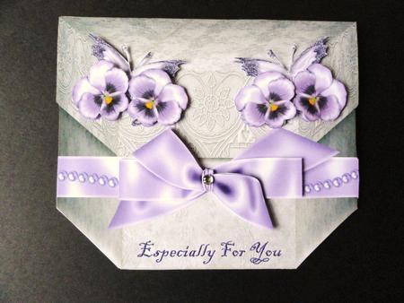 Box Card Lilac Pansys and Butterflies by Valerie Spowart