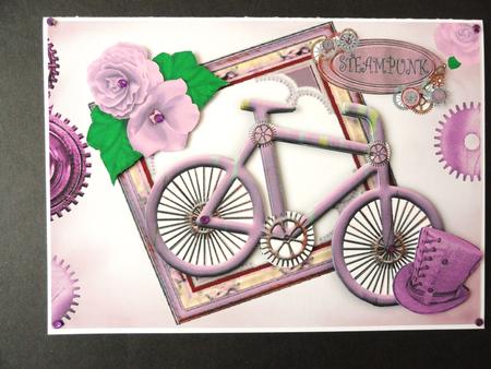 Ladies Pink Steampunk Bike with Pink Roses and Hat by Valerie Spowart