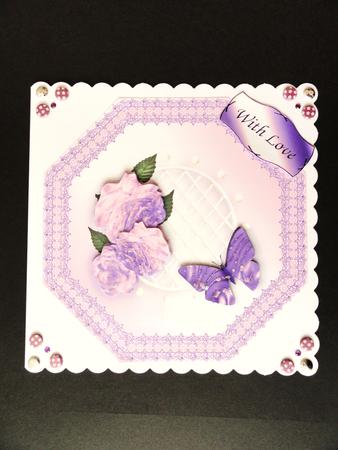 Lilac Roses Octagonal Decoupage Card by Valerie Spowart