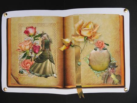Steampunk Lady with Peach and Gold Roses Open Book A4 by Valerie Spowart