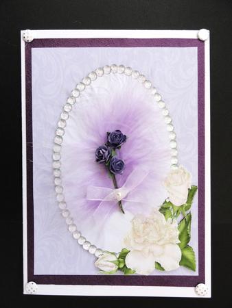 Lilac Swirls, Pearls and Ivory Roses Card Front by Valerie Spowart