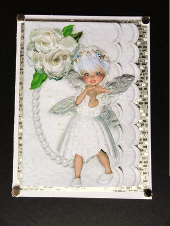Cute Little Kiki Fairy in White with White Roses A4 by Valerie Spowart