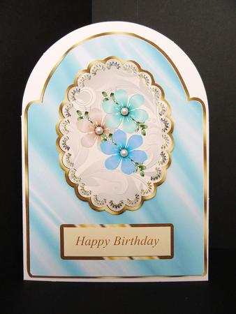 Blue & White Dome Shaped Card Front with Flowers by Valerie Spowart