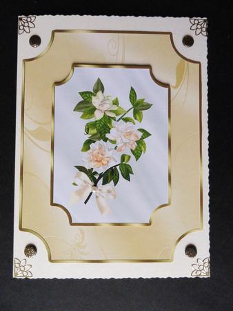 Peach Gardenias on Gold Plaque Card Front by Valerie Spowart