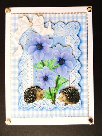 Spring Blue Flowers with Cute Little Hedgehogs A4 by Valerie Spowart