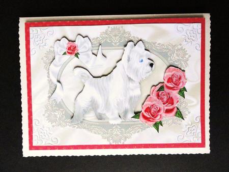 Westie in a Ornate Frame with Pretty Pink Roses A4 by Valerie Spowart