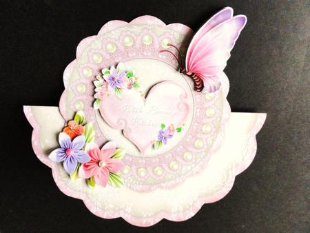 Origami Heart, Flowers, Butterfly and Lace Wobble Card by Valerie Spowart