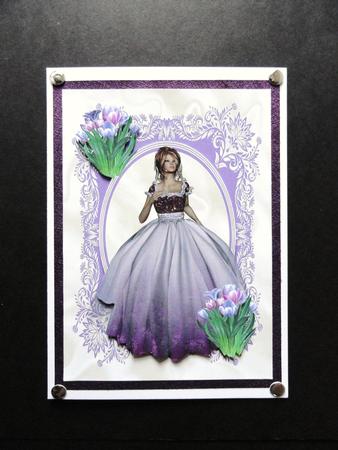 Beautiful Lady in Ornate Frame with Tulips A4 by Valerie Spowart