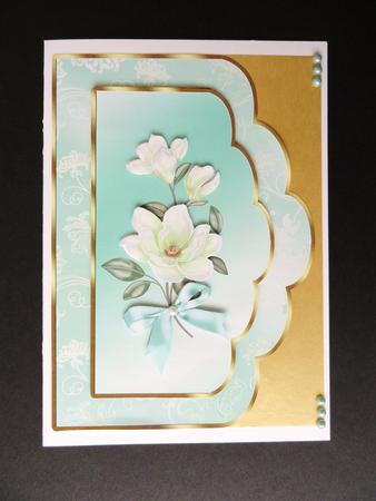 Scalloped Card Front with Cream Magnolias by Valerie Spowart