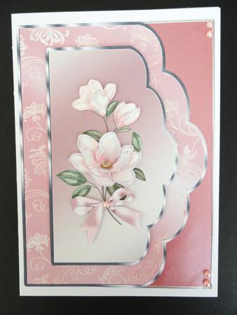 Scalloped Card Front with Pink Magnolias by Valerie Spowart