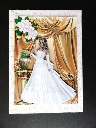 Just Stunning! Elegant Lady in White Gown, Gold Drapes A4 by Valerie Spowart