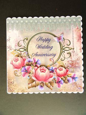 Pink Flowers & Thistle on Pastel Green Lace 8x8inch Card by Valerie Spowart