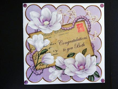 Lilac Magnolia Congratualtions to Both 8in Decoupage Topper by Valerie Spowart