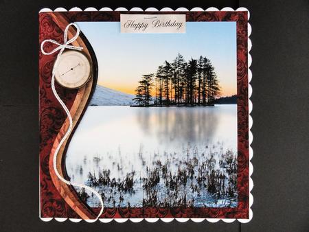 Swirl Border & Compass Sunset Lake 8x8inch Topper by Valerie Spowart