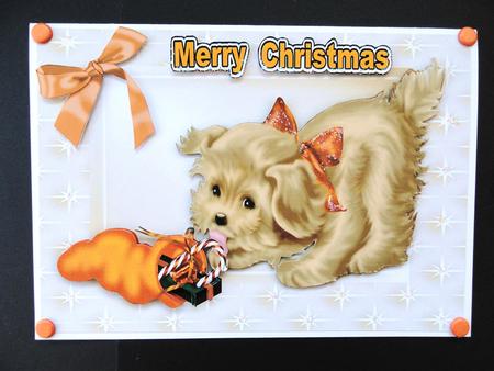 Cute Brown Puppy with Christmas Sack in Star Frame by Valerie Spowart