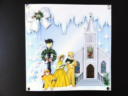 Carol Singers with Church in the Snow by Valerie Spowart