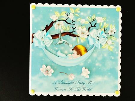 Baby Boy Greeting Card Front with Humming Bird by Valerie Spowart
