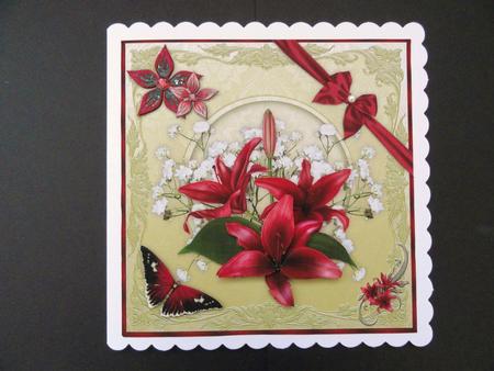 Luscious Red Lilies Square Card Front with Step by Step by Valerie Spowart