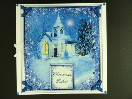 Christmas Wishes Church and Star Card Front by Valerie Spowart