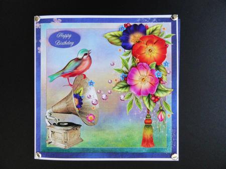 Vintage Gramophone & Wild Roses 8x8inch Step by Step by Valerie Spowart