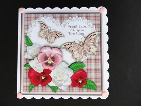 Pansies and Camillias with Butterflies Heart Birthday Topper by Valerie Spowart
