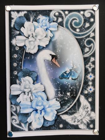Midnight Swan in Blue Decoupage by Valerie Spowart