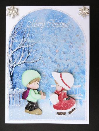 Winter Kids in the Snow Card Front by Valerie Spowart